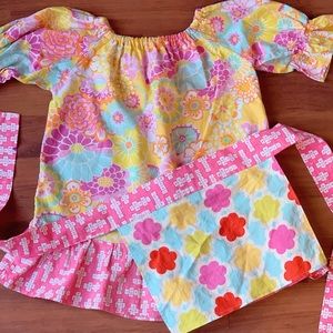 Boutique Peasant Dress W/ Apron Handmade Bright